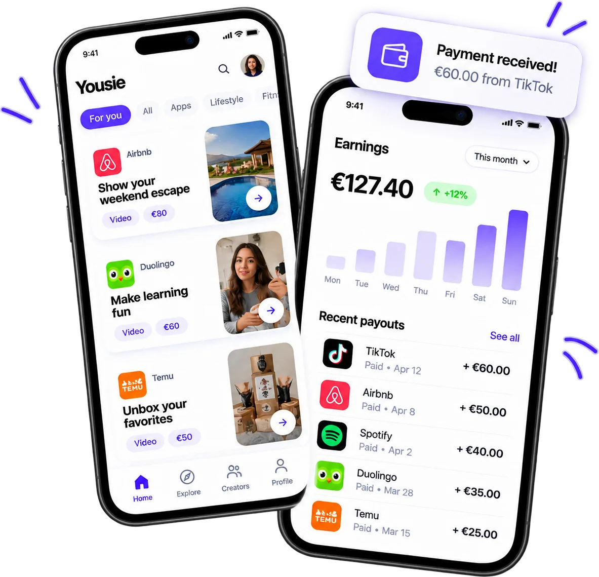 The Yousie app on two phones.